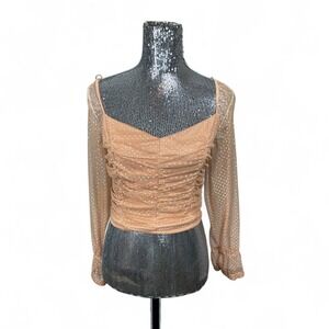 Fairy‎ Coquette Ruched Mesh Sheer Sweetheart Top Medium Long Sleeve Feminine